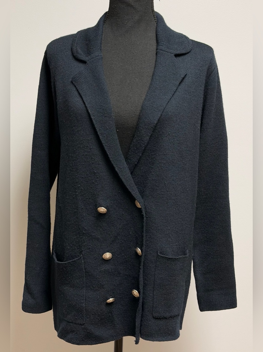 Vintage Tommy Hilfiger 90s Wool Double Breasted Knit Blazer Cardigan Jacket M